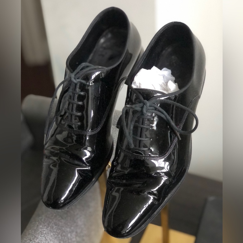 Saint Laurent Black Patent Lace Up shoes Sz 7 - Picture 3 of 11